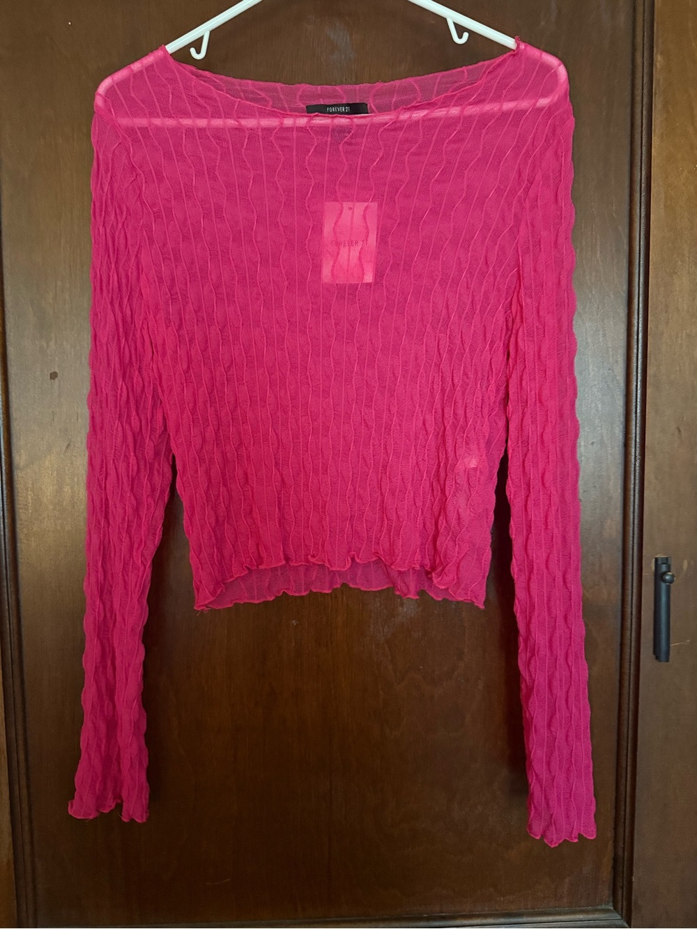Forever 21 Fuchsia Sheer Textured Long-Sleeve Top